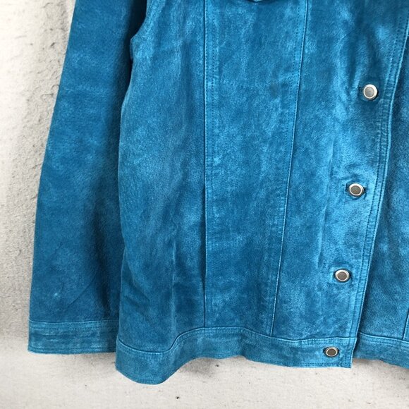 CWS Leather Jacket Womens 1X Plus Size Blue Suede Trucker Turquoise Western - Picture 13 of 16